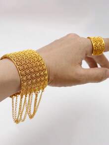Bộ 2 chiếc vòng tay và nhẫn mạ vàng 18K, Bộ trang sức thời trang dành cho phụ nữ, Thích hợp cho đám cưới, tiệc tùng, sự kiện - Vàng - Xem 7