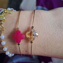 1 brazalete de acero inoxidable para mujer de moda con diseño abierto de piedra natural - geometría - Ver 5