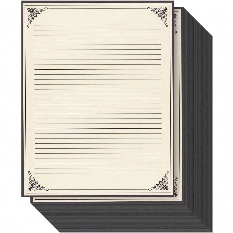 96 Sheets LetterSize Vintage Lined Writing Paper 8.5x11 Inch Antique Border Aged Old Design Vintage Stationery For Typing Writing Letters Poems Notes Invitations Cream - Cream - 查看 1