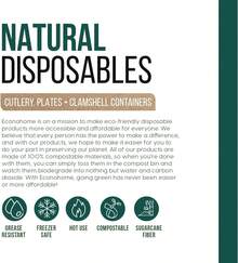 100% Compostable Clamshell Take Out Food Containers [6x6 50-Pack] - Disposable Food Containers Made Of Bagasse, Sugarcane Fiber - Microwave, Refrigerator-Safe - Heavy Duty To Go Burger Box - Blue and White - View 2