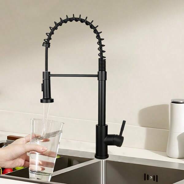 Deboola Grifo de cocina, grifo para fregadero de cocina, grifo con ducha de resorte, grifo de fregadero extensible de acero inoxidable cepillado con 2 tipos de chorro, grifo mezclador, grifo de cocina giratorio de 360°