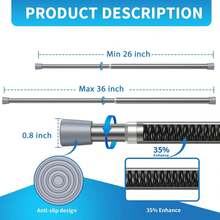 Tension Curtain Rod For Windows 26 To 36 Inch, Adjustable Expandable Pressure Spring Curtain Rod No Drilling, Silver Curtain Rod For Bedroom Doorway Closet Door - Silver - View 6