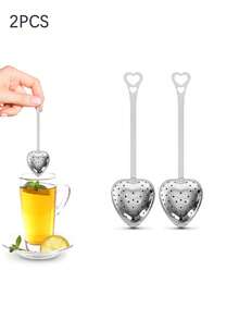 1/2/5/10pcs, 14cm*4cm, Stainless Steel Tea Infuser, Red Tea/Flower Tea Filter, Heart Shaped Handle Tea Leaves Strainer - Silver - View 20