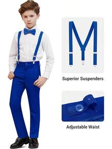 Boys Formal Suit Set - Suspenders Adjustable Waist Ring Bearer - 寶藍色 - 查看 4