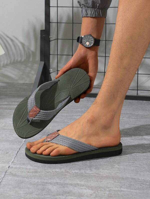 1 Paar Herren-Sandalen mit einfarbigem, gewebtem Riemen für den Strand, Resort, Sommer