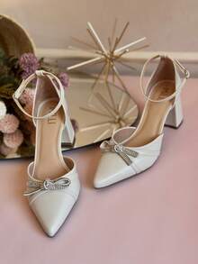 Women's Sandals, Low Block Heel, Shiny Bow, Milli, Elegant,  Party - Chantilly - Xem 6