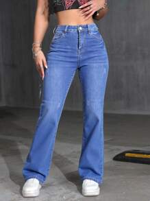 Pantalones vaqueros cargo anchos para mujer de color azul, estilo casual y práctico, ideal para looks urbanos
