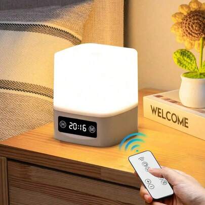 1pc LED Rechargeable Bedside Lamp, 3-Level Dimming, Digital Clock And Touch Control, Children/Adult Night Light, Sleep Companion