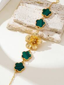 1 pieza Pulsera elegante con forma de trébol de cinco hojas en estilo vintage, diseño único, regalo personalizado, adecuado para mujeres, Día de la Madre, boda