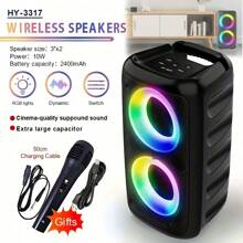 Altoparlante senza fili con subwoofer - Grande cassa acustica, suono stereo potente, altoparlante per feste all'aperto con luci da discoteca e illuminazione ambiente a LED, accoppiamento TWS, supporto per TF/AUX/MIC, ideale per riunioni familiari e eventi all'aperto