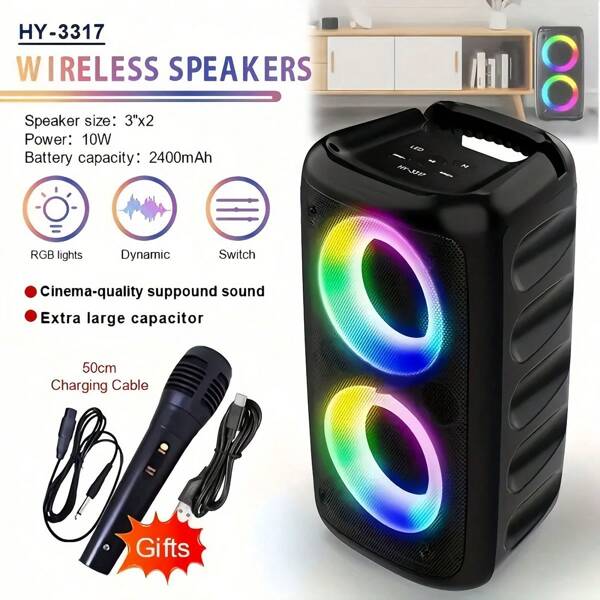 Altoparlante senza fili con subwoofer - Grande cassa acustica, suono stereo potente, altoparlante per feste all'aperto con luci da discoteca e illuminazione ambiente a LED, accoppiamento TWS, supporto per TF/AUX/MIC, ideale per riunioni familiari e eventi all'aperto
