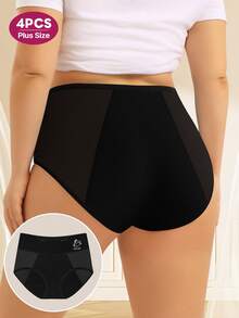 4 piezas/paquete Ropa interior menstrual para mujer de talla grande, a prueba de fugas, elástica, suave y transpirable - Negro - Ver 5