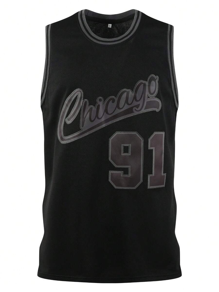 Atonmore Men's Basketball Jersey 91 Black Embroidered And Sewn Basketball Shirt, Sleeveless Vest Casual Sports Shirt - Black - View 1