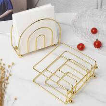 1pc Gold Iron Paper Towel Holder, Multifunctional Paper Napkin Clip For Dining Room, Restaurant, Cafe, Bar, Unique Gold Frame/Half Circle Design, Suitable For Dining Table, Coffee Table, Kitchen Counter, Tabletop Decor