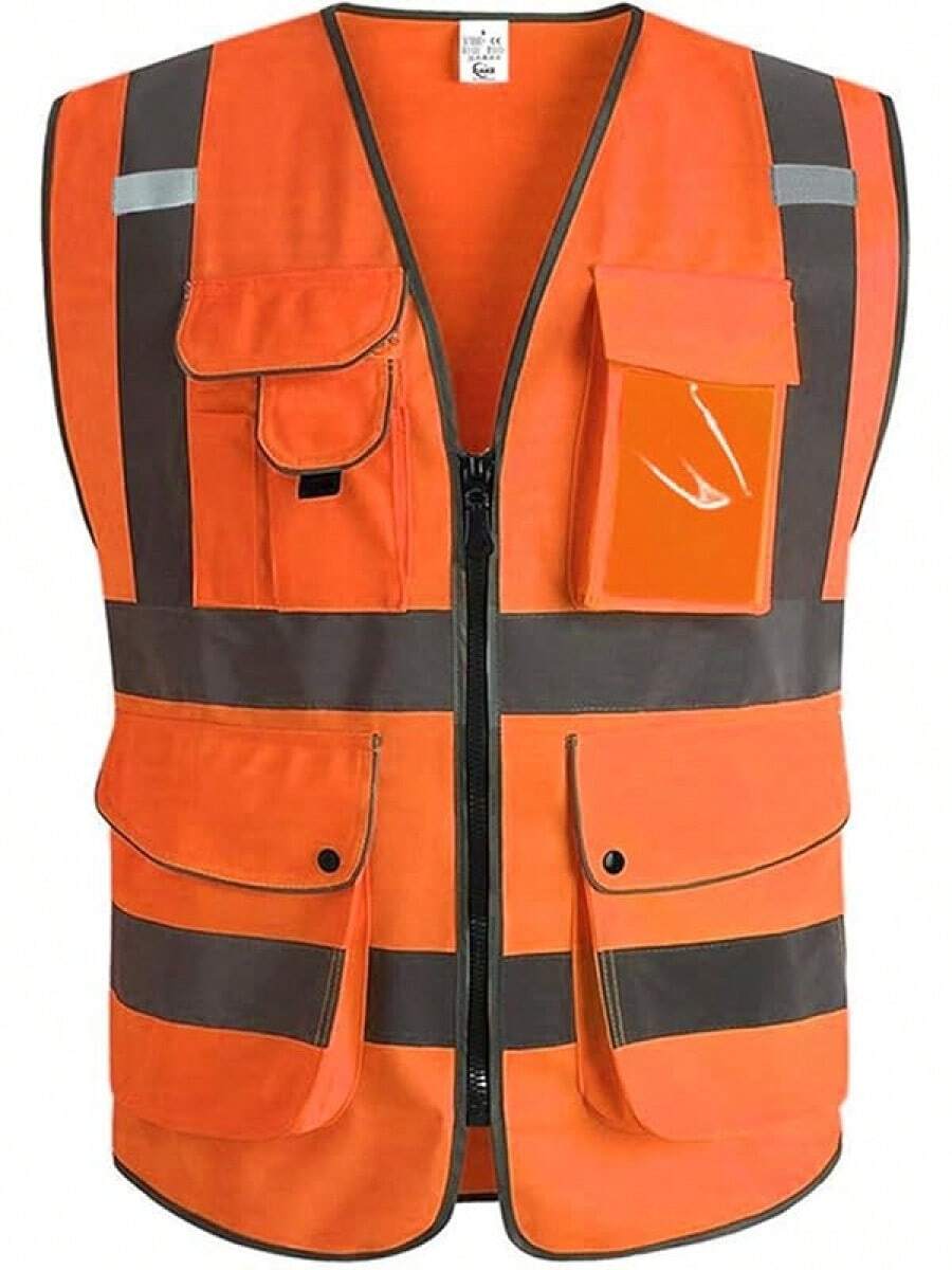 9 Pockets Class 2 High Visibility Reflective Safety Vest Men Women Work Construction Vest - Orange - View 1