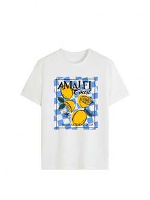 Women's Spring/Summer New Letter & Fruit Print Casual Round Neck Short Sleeve T-Shirt, Fashion Versatile, Essential Daily & Vacation Wear White - White - View 3