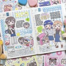 1 Sheet Kawaii Japanese Style Girl Diary Stickers, Cartoon Character Decorative Stickers For Scrapbooking/Planner,School Supplies,Back To School