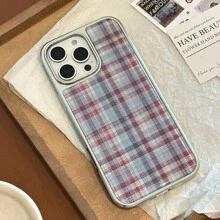 1 pieza Funda de teléfono GUCADI con acabado plateado, estilo coreano dulce de resina con borde enchapado, compatible con Apple/Series, minimalista, retro y clásica
