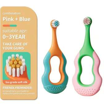 2 PIEZAS Cepillo de dientes para niños de 0 a 3 años | Cerdas blandas y redondeadas con mango masticable