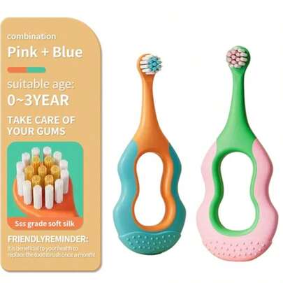 2 st barntandborstar för åldrarna 0-3 | Runda mjuka borst med tuggbart handtag
