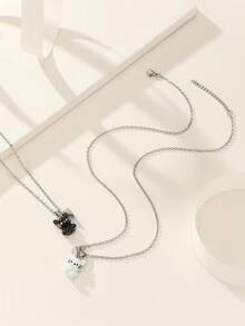 ATLVXJL 2pcs/Set Glow-In-The-Dark Couple/Friendship Necklace Set With Cute Cat Pendant, Suitable For Daily Wear And Valentine's Day Gift