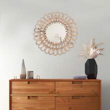 Rattan Mirror, Handmade, 40 Cm Diameter | Round Wall Mirror With 20 Cm Glass | Drill-Free Installation Including Dowels | Rural Decoration For The Living Room And Bedroom - 香檳色 - 查看 8