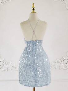 Vestido curto sexy com lantejoulas e costas nuas, estilo camisola, ideal para férias, formatura, Dia dos Namorados, Ano Novo, festas de fim de ano e Natal.