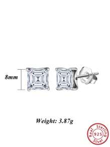 1pair Graceful 925 Sterling Silver Stud Earrings With Dazzling Square-Cut Zirconia, Accessory For Ear Elegant And Refined Jewelry For Every Fashion-Forward Woman, The Perfect Gift For Birthdays Or Anniversaries