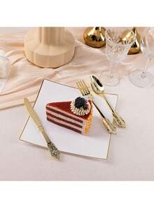 75-Piece Golden Dragon Pattern Party Decorative Cutlery Set (Repeatable For Cleaning), Including 25-Piece Cutlery Knife, 25-Piece Fork, 25 Tablespoons, High-Quality Wedding Cutlery Including Large Events, Parties, Birthdays, Dinners, New Year And New Year And New Year's Wedding And New Year