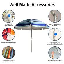 Rotating Beach Umbrella, Breathable And Colorful Stripes, With High-Quality Zinc Alloy Stand, Anti-UV, For Outdoor, Beach, Camping - Rojo rayas - 查看 3
