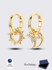 1 Pair Hypoallergenic Original Design 925 Sterling Silver Golden Color Hoop Earrings For Women Elegance Jewelry Geometry Heart Round Shape Fits Daily Party Shopping Festival Banquet Party Wear