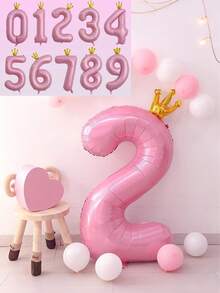 40 英寸巨型粉色皇冠铝箔数字气球（0-9）- 女婴 1 岁生日装饰、照片背景道具、氦气派对用品