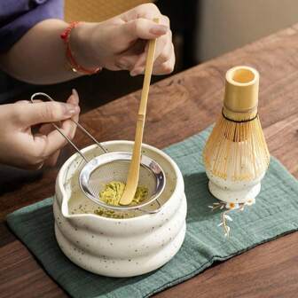 [ Japanese-Style ] Ceramic Matcha Bowl Set, Sand-Point Glazed Tea Whisk Set, ,Complete Set Of Japanese Tea Ceremony Tea Sets