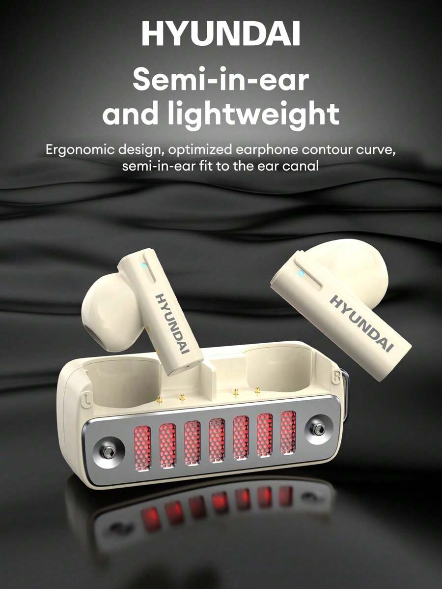 HYUNDAI Auriculares Bluetooth HYUNDIA HY-Y18, semi intrauriculares con cancelación de ruido ENC inteligente, sonido HIFI, micrófono sensible, llamadas de alta definición, baja latencia para música y juegos, deportes, batería de larga duración, luz ambiente colorida, auriculares inalámbricos cómodos