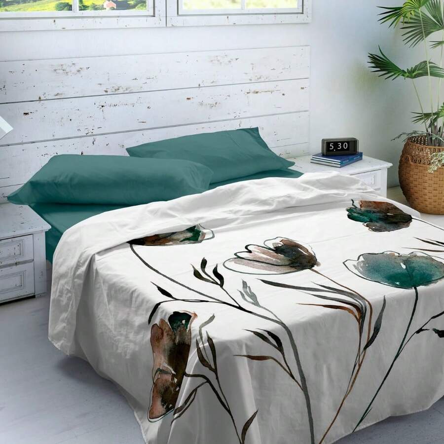 Naturals - 3/4 Piece Printed Sheet Set - ✅ Delivery 2-5 Days - Includes Fitted Sheet + 1/2 Pillowcases - 100% Cotton - Extra Soft - Bed 90/135/150/180 - Made In Spain - Larisa - View 1