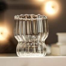 4/8 modische Glasbecher im Blütenblatt-Stil mit Streifen, aus Borosilikatglas, leicht, robust, kälte- und hitzebeständig, 300 ml/10 oz, Eisbecher, geeignet für Kaffee, Joghurt, Eis, Cocktails, kalte Getränke