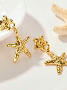1 par de aretes colgantes de metal con estrella de 5 puntas de moda para mujer, apropiados para uso diario