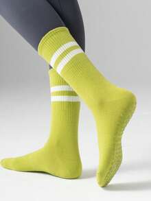 1/5/10双/包 女款随机春秋款双条马卡龙色脚底硅胶带抓地力适合室内瑜伽普拉提拉力健身舞蹈搭配瑜伽裤运动服中筒袜