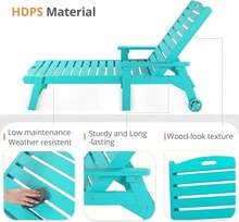 Outdoor Chaise Lounge Chairs Set Of 2, 79'' Oversized HDPS Chaise Lounger, 5 Positions Adjustable Lounge Chairs, Pool Lounge Chair With Wheels For Poolside, 3 Year Warranty, Aruba Blue - Blue - View 7