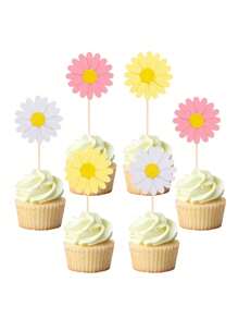 6/1224/48/Pcs Daisy Cupcake Toppers, Pink Flower Cake Topper, Daisy Cake Decorations Toothpicks Chrysanthemum Cupcake Toppers, Spring Daisy Flower