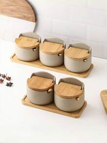 1件日式调味罐套装，适用于厨房香料罐/调味盒/味精罐/盐和胡椒罐，调味品储存罐和盖子，食物储存盒和勺子，厨房用品，厨房装饰