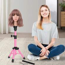 AliLeader 64cm 粉色迷你假髮架三腳架 - 專業美髮造型工具，適用於模特頭、訓練與假髮製作、萬聖節 - 粉色 - 查看 7