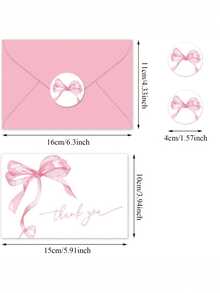 10pcs Baby Shower Thank You Cards With Envelopes & Stickers - Bow Design For Gender Reveal Party, Birthday - Thoughtful Party Supplies - Multicolor - View 9