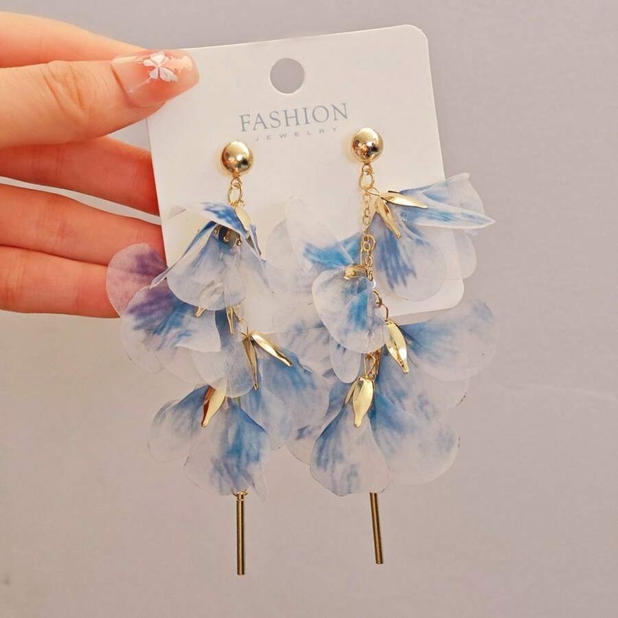 1pair Flower Mesh Earrings Small Fresh Pastoral Style Earrings - Pink - View 1