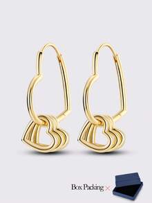 1 Pair Hypoallergenic Original Design 925 Sterling Silver Golden Color Hoop Earrings For Women Elegance Jewelry Geometry Heart Round Shape Fits Daily Party Shopping Festival Banquet Party Wear