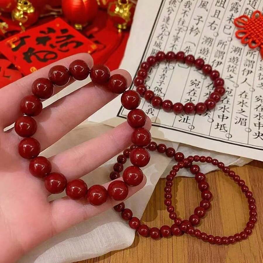 1 chiếc vòng tay đá chu sa tự nhiên màu đỏ, vòng tay may mắn, vòng tay tài lộc phù hợp cho nam và nữ, quà tặng ngày lễ, quà tặng cho gia đình và bạn bè, thích hợp cho sinh nhật các cặp đôi, vòng tay năm mới màu đỏ phong cách Trung Quốc