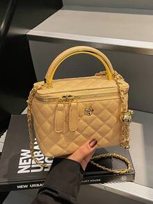 BEIKAMU 1 chiếc Túi xách họa tiết hình thoi, Ví đựng son môi & tiền xu thời trang mới, Túi đeo chéo dây xích thanh lịch - Màu vàng - Xem 7