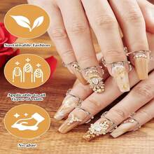 20PCS Nail Rings,  Kalolary Adjustable Nail Rings Reusable Detachable Women Gift Ring Set With Adhesive Nail Tabs For Acrylic Nail Art Decoration - Gold - Gold - View 2
