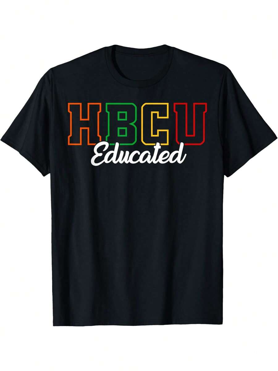 HBCU Educated Grad Men's T-Shirt - Historical Black College Alumni Apparel, Plus Size L-5XL, 100% Cotton, Casual Round Neck Tee With Bold "HBcu EDUCATED" Print, Short Sleeve, Lightweight & Breathable For All Seasons, PLUS SIZE - 黑色 - 查看 1