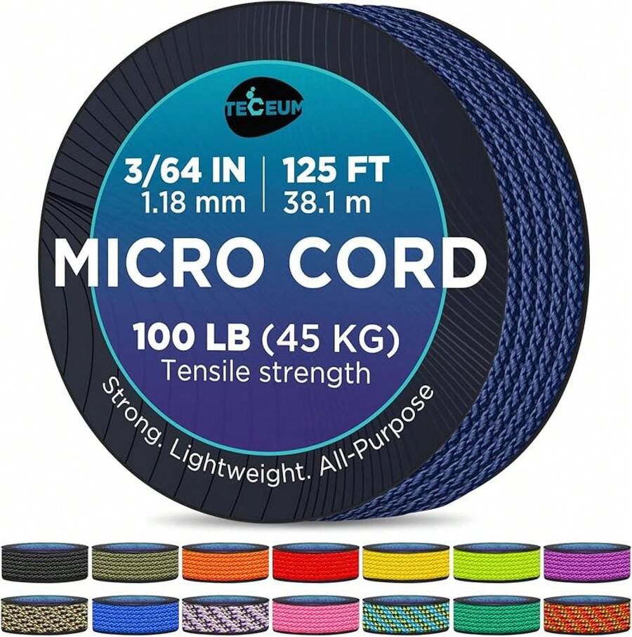 TECEUM Micro Paracord – 118 Mm X 125 Ft – Micro Utility Cord – Thin Braided Paracord Rope – Best Crafting, Projects, Fishing, Camping – Wind Chime – Survival Strong String - 藏蓝色 - 查看 1